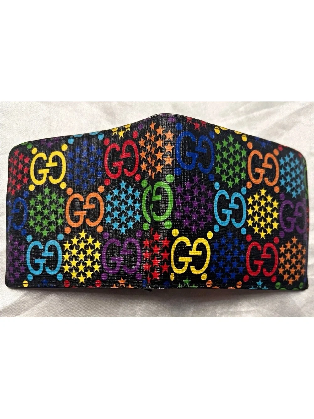 Authentic Gucci GG Psychedelic Bifold Wallet Black Multicolor Stars w/COA